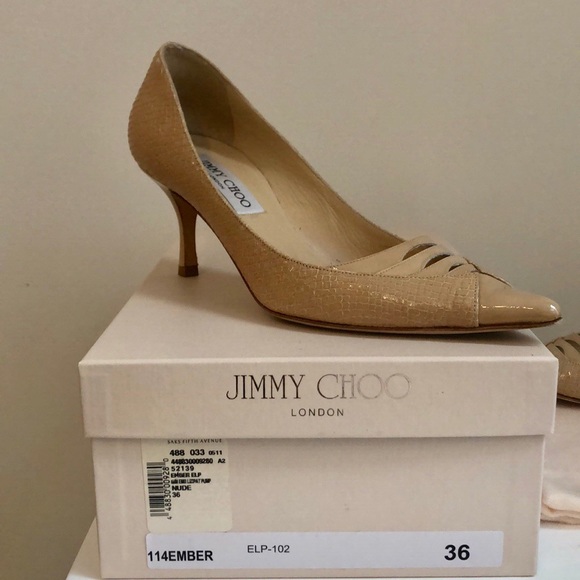 Jimmy Choo Shoes - Jimmy Choo Textured Patent Leather Nude Pumps